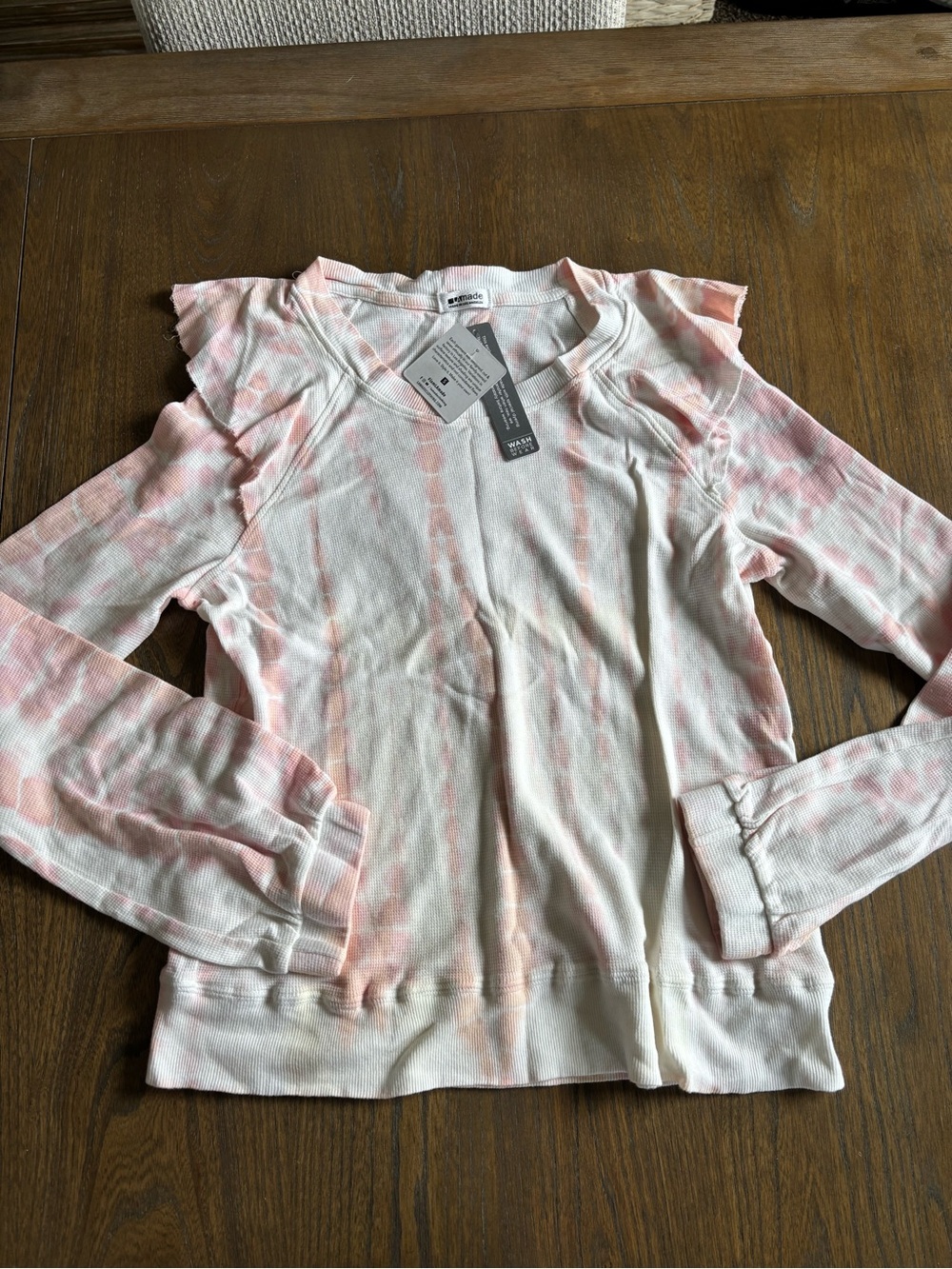 LAmade White Pink Tie-Dye Ribbed Top